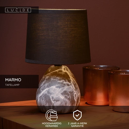 Lucide MARMO - Tafellamp - Ø 16 cm - 1xE14 - Zwart - USP